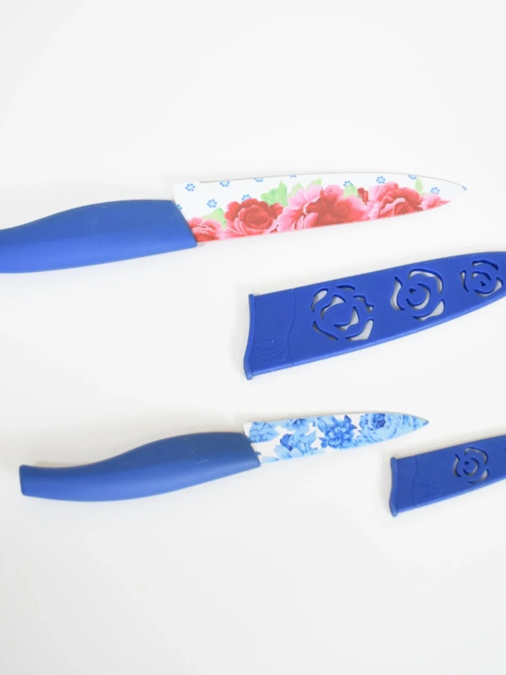 Pioneer Woman Rose Floral Chef & Paring Knife Set w/ Blade Cover